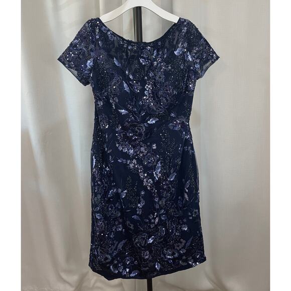 La Femme Short Beaded Lace Dress Illusion Top & Sleeves Plus Size 16 NWT Altered - Picture 2 of 14